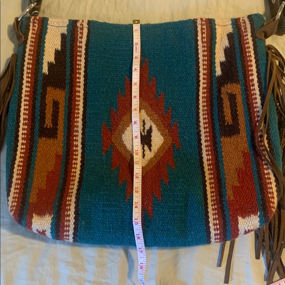 Southwestern Fringe Shoulder or crossbody bag with tooled strap - Picture 9 of 11